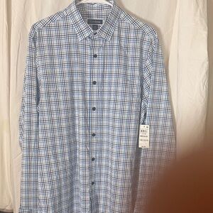 Club Room Men's White and Blue Plaid Shirt
